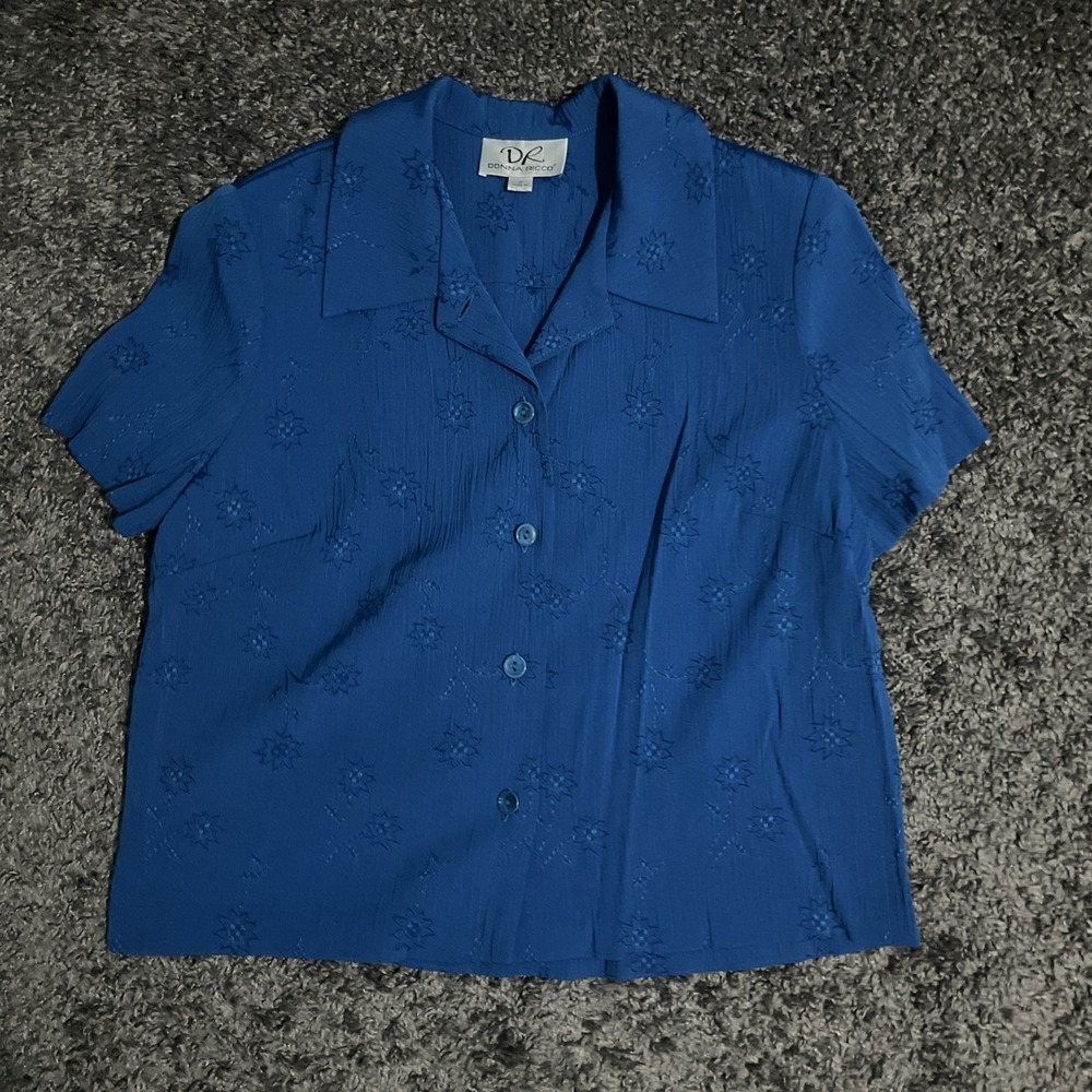 Donna Rico‎ Blue Button Up Short Sleeve Top/Blazer Floral Pattern Size 10